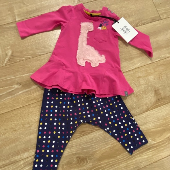 Deux par Deux - baby girl lama & Polk a dot outfit, size 6M - organic cotton. - Picture 2 of 12